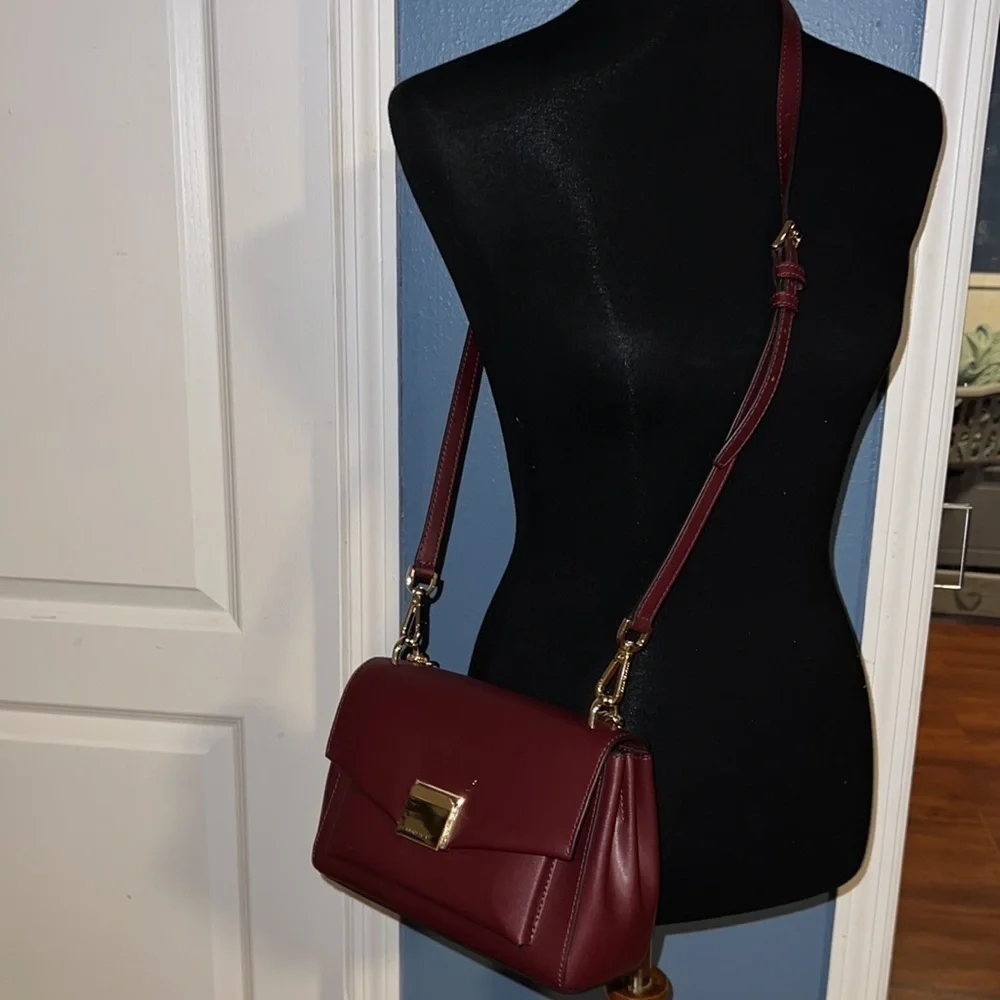 Burgundy Michael Kors‎ CrossBody bag, purse gold hardware